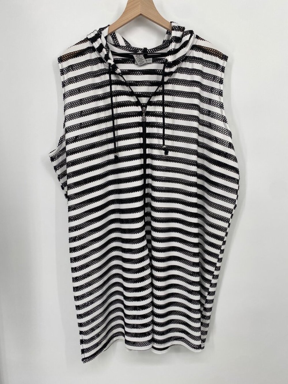 Catherines Women's Stripe MESH ZIP UP HOODIE Swim Cover Up SIZE 2X(22/24W) NWT